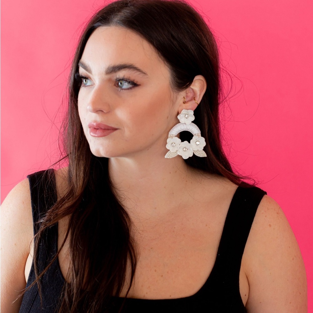 Statement Earrings- Floral- Rhinestone and Seed Bead Earrings
